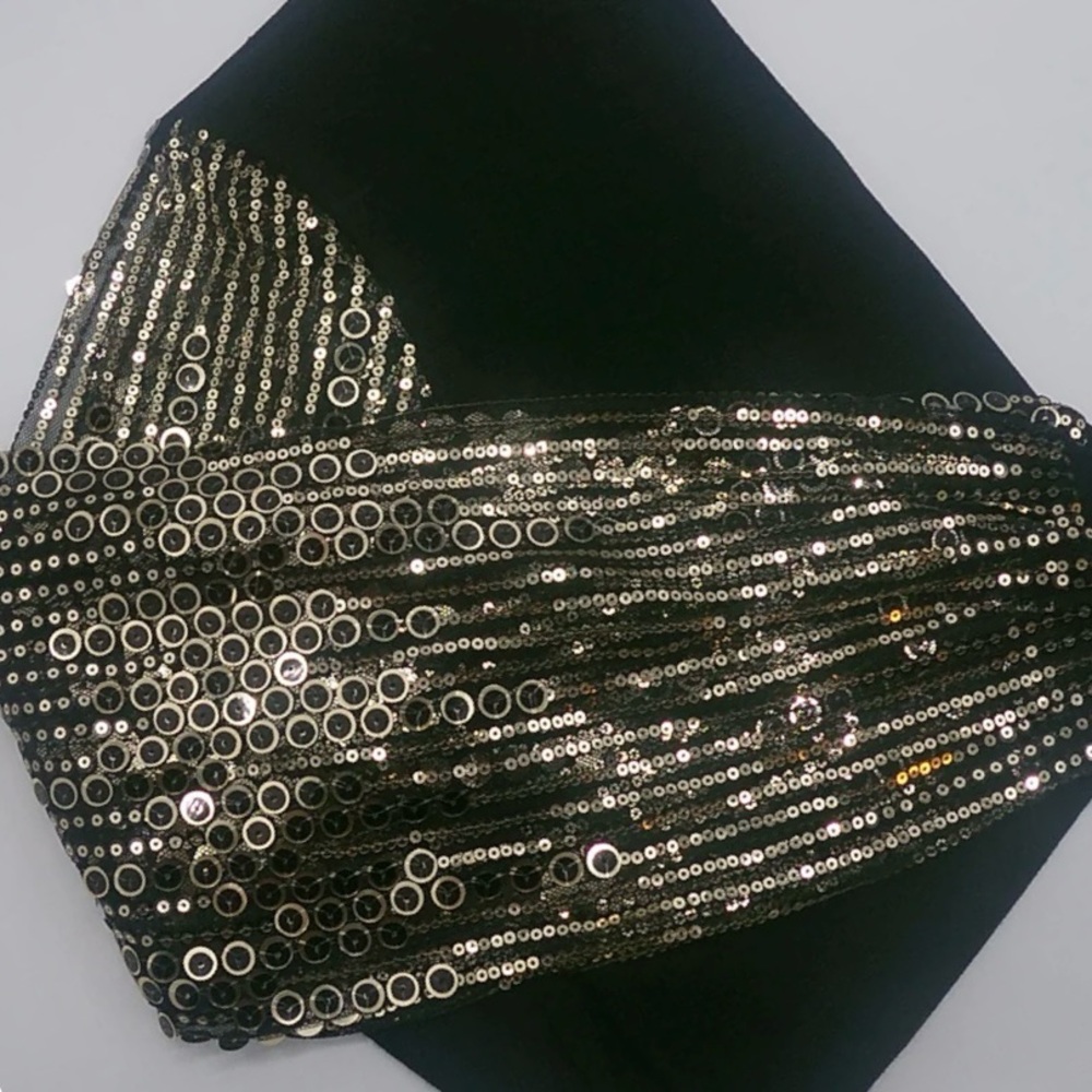 Tahari black sweater with  gold circular sequins on sheer sleeves small NWT - Picture 5 of 10
